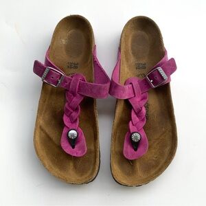 Birkenstock Pink/Purple Braided Leather Sandals Size 38